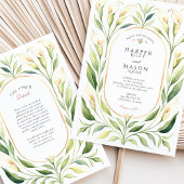 エレガントなコーラルリリーの水彩画 ゴールドの結婚式招待状 招待状