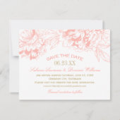 エレガントなコーラル ピオニー スケッチ ウェディング セーブザデート (正面)