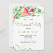 エレガントなコーラル ブッシュ ガーデン ローズ 引退パーティー 招待状 (正面)