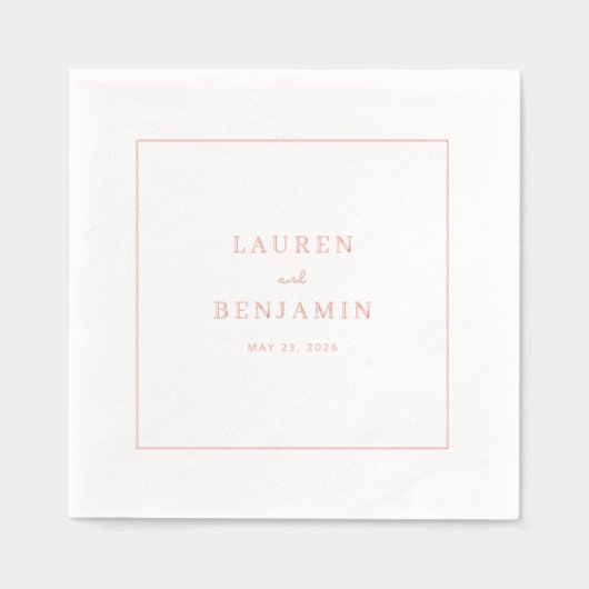 エレガントなコーラル ミニマル ボーダー 箔ナプキン (正面)