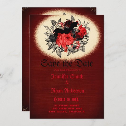 エレガントなゴシックスタイルのウェディング・セーブ・ザ・デート招待状 招待状 (正面/裏面)