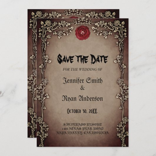 エレガントなゴシックスタイルのウェディング・セーブ・ザ・デート招待状 招待状 (正面/裏面)