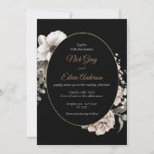 エレガントなゴシックスタイルの白いバラの黒い結婚式の招待状 招待状 (正面)