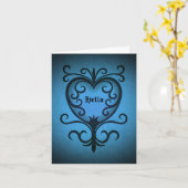 エレガントなゴシックビクトリアンハートの青い世界こんにちは カード (黄色い花)