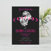 エレガントなゴシックブラックとピンクのドクロ 大人ハロウィン 招待状 (スタンド正面)