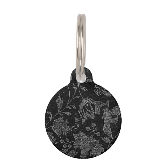 エレガントなゴシック様式ヴィンテージの黒の花柄パターン ペット　ネームタグ (正面)
