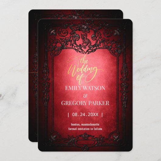 エレガントなゴシック ティール ラスト レッド フレームの「Save The Date」 セーブザデート (正面/裏面)