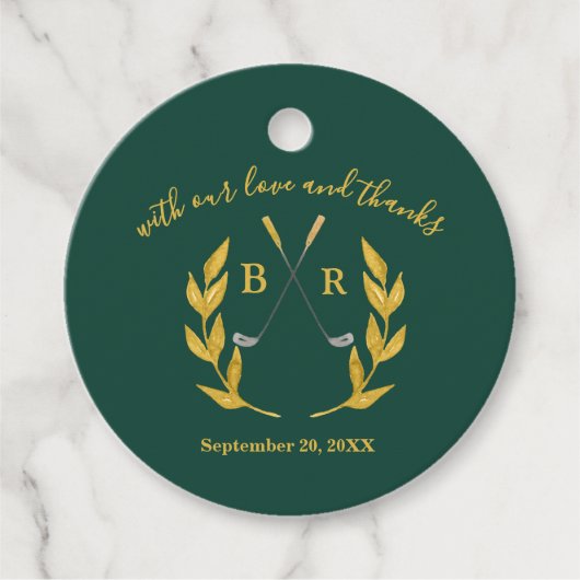 エレガントなゴルフをテーマにしたカスタムウェディングにお礼 フェイバータグ (正面)