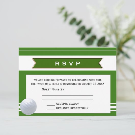 エレガントなゴルフ テーマの RSVP ウェディング インビテーション カード (スタンド正面)