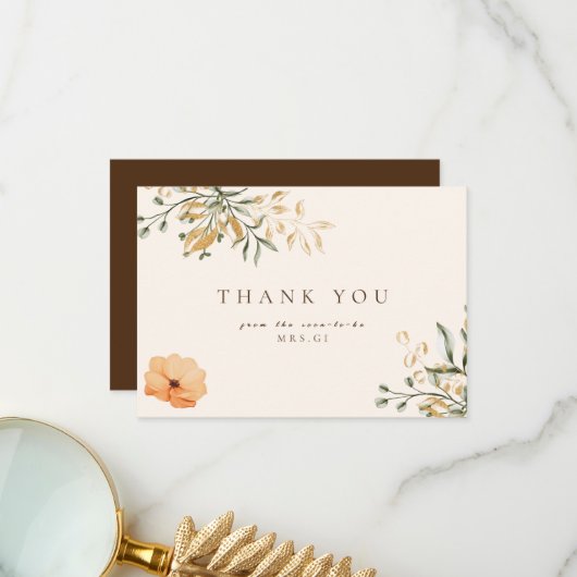 エレガントなゴールデンオータムフラワー ブライダルシャワー 感謝 (正面/裏面インサイチュ)
