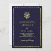 エレガントなゴールデンパイスロー ミディアムスレートブルー ウェディング 招待状 (正面)