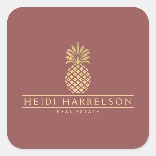 エレガントなゴールデンパイナップルのロゴ（ダスキーレッド） スクエアシール (正面)