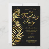 エレガントなゴールデンパーム ブラックゴールド バースデーパーティー 招待状 (正面)