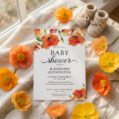 エレガントなゴールデンポピー ベビーシャワー 招待状