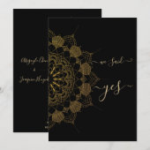 エレガントなゴールデンマンダラブラック 招待状 (正面/裏面)
