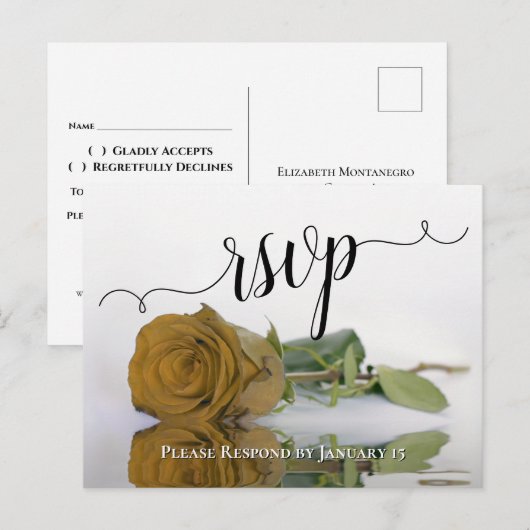 エレガントなゴールデンローズの結婚式RSVP ポストカード (正面/裏面)