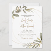 エレガントなゴールドとグリーンのウェディング 招待状 (正面)