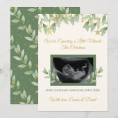 エレガントなゴールドとグリーンのクリスマスベイビー発表 シーズンカード (正面/裏面)