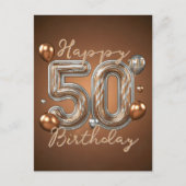 エレガントなゴールドとシルバーのアクセント 50歳の誕生日 ポストカード (正面)