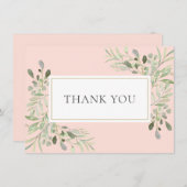 エレガントなゴールドとソフトピンクのグリーン サンキューカード (正面/裏面)
