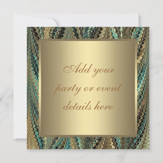エレガントなゴールドとターコイズブルーの誕生日パーティー 招待状 (裏面)