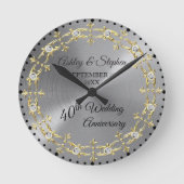 エレガントなゴールドとダイヤモンド 40周年結婚記念日 ラウンド壁時計 (正面)