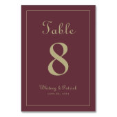 エレガントなゴールドとバーガンディの結婚披露宴の夕食 テーブルナンバー (裏面)