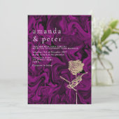 エレガントなゴールドとパープルの結婚式招待状 招待状 (スタンド正面)