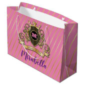 エレガントなゴールドとピンクのモノグラムデザイン ラージペーパーバッグ (裏面アングル)