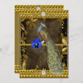 エレガントなゴールドとピーコックの招待状 招待状 (正面/裏面)