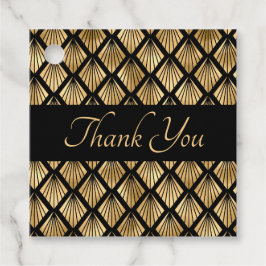 エレガントなゴールドとブラックのアートデコ幾何学模様の扇形デザイン フェイバータグ