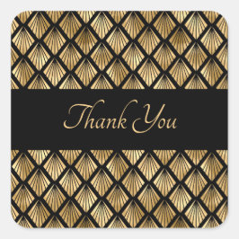 エレガントなゴールドとブラックのアートデコ幾何学模様の扇形 スクエアシール