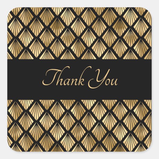エレガントなゴールドとブラックのアートデコ幾何学模様の扇形 スクエアシール (正面)