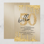 エレガントなゴールドとブラックのグリッター 50歳の誕生日写真 招待状 (正面/裏面)