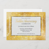 エレガントなゴールドとブラックのゴールド ウェディング アニバーサリー 招待状 (正面/裏面)