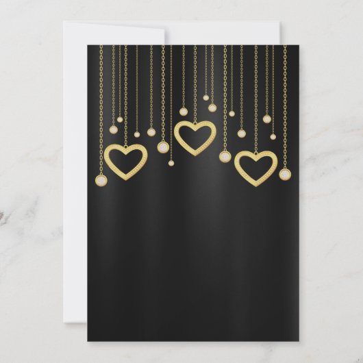 エレガントなゴールドとブラックのハート写真 Save the Date セーブザデート (裏面)