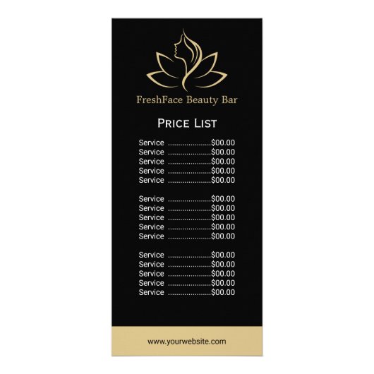 エレガントなゴールドとブラックの美容院 ラックカード (正面)
