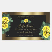 エレガントなゴールドとブラックの製品ラベル 黄色のバラ 長方形シール (正面)