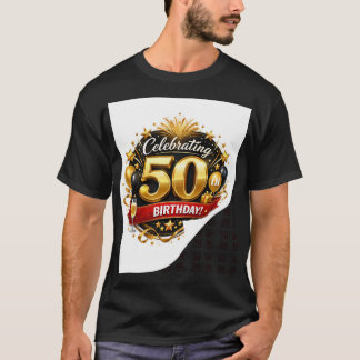エレガントなゴールドとブラックの50歳の誕生日お祝い Tシャツ