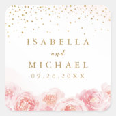 エレガントなゴールドとブレッシュピンクの花のウェディングギフト スクエアシール (正面)