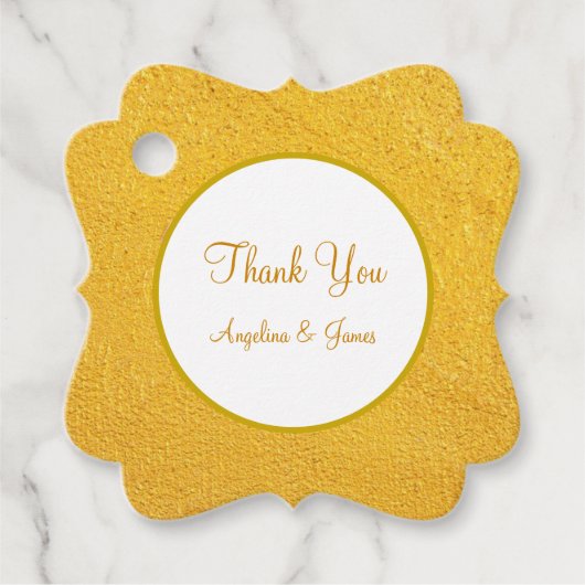 エレガントなゴールドとホワイトのウェディングお礼 フェイバータグ (正面)