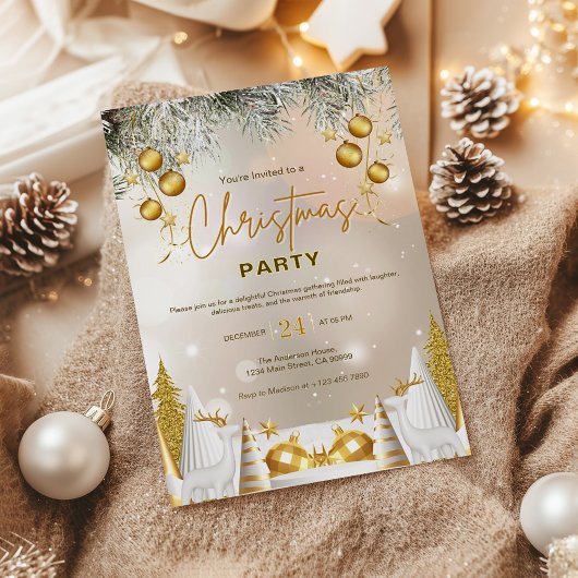 エレガントなゴールドとホワイトのクリスマスセレブレーション 招待状