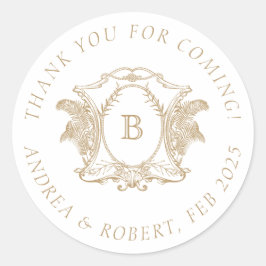 エレガントなゴールドとホワイトのクレストモノグラム ラウンドシール