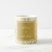 エレガントなゴールドとホワイトのダマスク オーダーメイド コーヒー コーヒーマグカップ (中央)