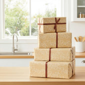 エレガントなゴールドとホワイトのハートチャーム ラッピングペーパーシート