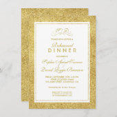エレガントなゴールドとホワイトの枠線 リハーサルディナー 招待状 (正面/裏面)
