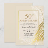 エレガントなゴールドとホワイトの50周年結婚式招待状 招待状 (正面/裏面)