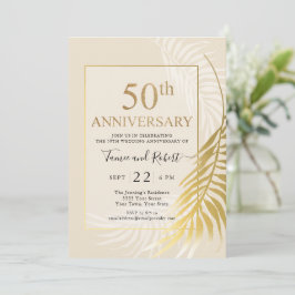 エレガントなゴールドとホワイトの50周年結婚式招待状 招待状