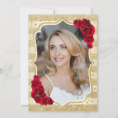 エレガントなゴールドとレッドのフォト 50歳の誕生日 招待状 (裏面)