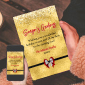 エレガントなゴールドとレッドのボウクリスマス新年グリーティング カード